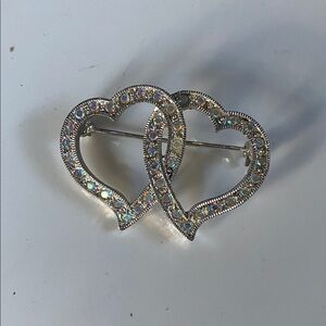 Sparkly Interlocking Hearts Vintage Brooch pin